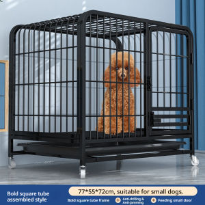 Greenpet Heavy Duty Dog Crate Strong Metal Square Tube Frame Dog Cage with Lockable Wheels Removable Tray for Indoor Medium Large Dogs