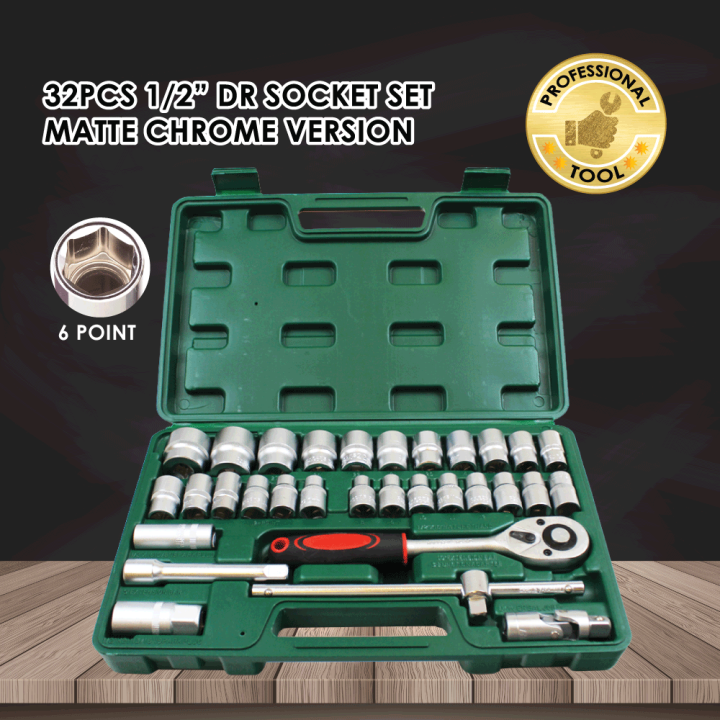 66 Happy Tool Ready Stock 32PCS 1/2" inch DR Socket Set Ratchet Box