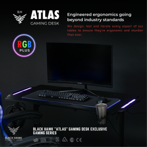 🦅 (𝐒𝐆 𝐒𝐓𝐎𝐂𝐊) Black Hawk RGB Gaming Desk / Gaming Desk / Gaming Table / Computer Table (E-Sports Desk / Table) Carbon