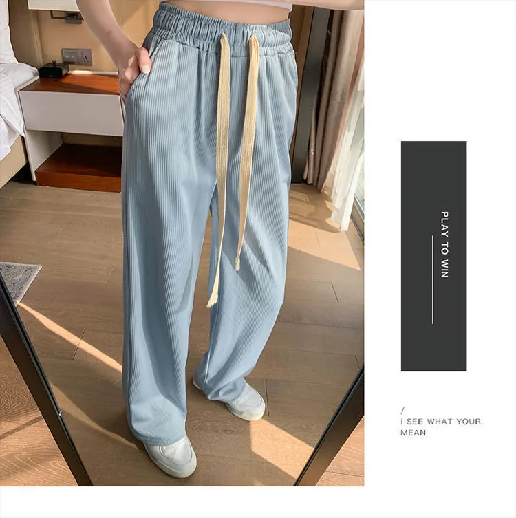 Fashion (grey)7 Colors Korean Silk Satin Wide Leg Pants Women Spring Summer  Casual High Waist Straight Long Pants Vintage Loose Basic Trousers DOU @  Best Price Online