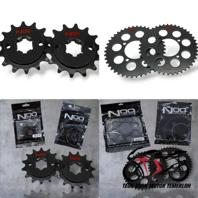 NOO LAMLUKKA 415 LC135 Y15 RXZ Y125 SRL 110 BLACK SERIES SPROCKET FULL REAR FRONT 4 LUBANG BELAKANG DEPAN HITAM RK RKM