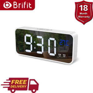 Brifit Digital Alarm Clock Mirror LED Music Digital Clock Voice Control 4 Adjustable Brightness Dual Alarm Clock Temperature Snooze USB Charging Port Suitable for Bedroom Bedroom Office Children Elderly