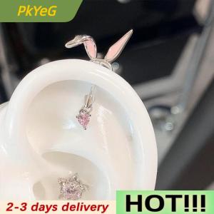 PkYeG 1Pcs Cats Ear Shaped Flash Zircon Heart Cross Pendant Ear Bone Nail Earring For Women Trendy Body Piercing Accessories