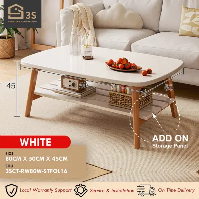 [3S FURNITURE] Modern Rustic Simple Solid Rubber Wood Foldable Coffee Table with Storage Panel * FREE DELIVERY *