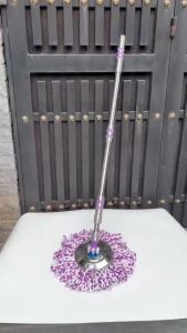 Bộ lau nhà xoay 360 độ màu Tím cây lau Thái 3 sọc 4 # dài 1m25 thân inox toàn thân bông thấm hút
