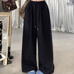 Grey American-style sport pants high-waisted wide-leg pants loose casual sport pants