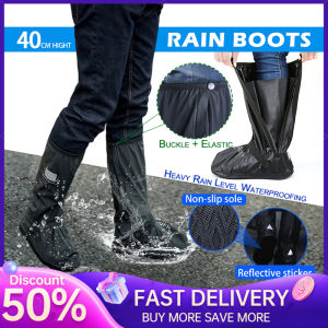 Anti-slip Waterproof Rain Boot Shoes Cover Rubber Waterproof Motorcycle Bike Reflective Boot Footwear Penutup Kasut But Hujan Kalis Air 防水雨鞋靴子