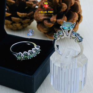 Nhẫn bạc xi bạch kim đính full kim cương Moissanite 5 hột màu xanh lá 58 giác kiểm định GRA phôi gốc bền màu Nhẫn full moissanite Mỹ  - KIM LỘC PHÁT