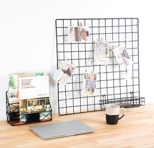 DIY Grid Photo Wall Black White 35cm x 35cm Multi-Function Iron Metal Grid Decor Photo Frame Wall Art Display Nordic Ins Style Metal Grid Wall Home Bedroom DIY Decoration