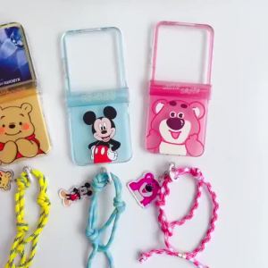 For 2026 Samsung Z Flip 8 Z Flip 7 Z Flip 6 Z Flip 5 4 Case Folding screen mobile phone case Colored Color painting  strawberry bear Winnie the Pooh three-piece PC hard case ﻿