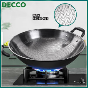 DECCO 38cm/41cm Non Stick Frying Pan Honeycomb Large Iron Round Bottom Uncoated Anti Rust Cooking Pan - Fulfilled by DECCO
