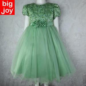 Big  Joy Girls Formal Gown Novah Elegant Party Dress with Bow With Sequins Sage Green for Ages 1 to 9 Yrs Old 564281