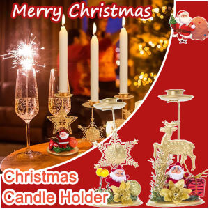 Christmas Candle Holder Desktop Ornaments Christmas Tree Snowflake Star Iron Candlesticks Xmas Gift