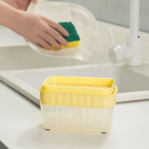 2in1 Dish Soap Pump Dispenser 300ml Hollow-out Drain Tray Kitchen Sink Detergent Liquid Storage Box