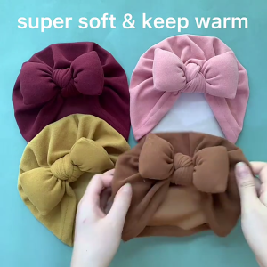 Faux Cashmere Baby Hat Warm Autumn Winter Beanies Solid Bowknot Bonnet Infant Boys Girls Cap Turban Headwraps