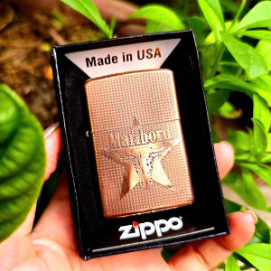 Bật Lửa Zippo Đồng Đỏ Copper Marlboro Khắc Ăn Mòn Đời A-24 ( Tặng Đá Bấc ) Hột Quẹt Xăng Đá Zippo