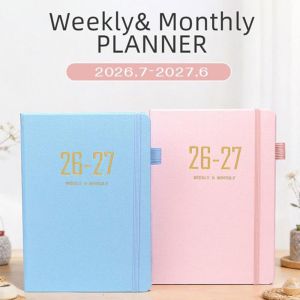NOBLELYN A5 Size 2027 A5 Planner Notebook Daily Planning Journal Writing Daily Planner Portable with Strap Fabric Notebook Office Stationery