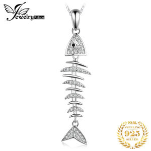 JewelryPalace 925 Sterling Silver Pendant for Woman Necklace No Chain Fish bone Cubic Zirconia Simulated Diamond Necklace Women Fashion Jewelry