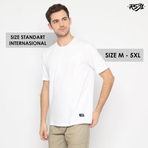 T-Shirt White Basic RS31 - Kaos Polos Lengan Pendek Soft Combed 30s Putih Super Big Size Jumbo