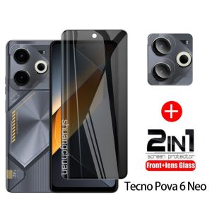 For Tecno Pova 6 Neo Privacy tempered Glass Screen Protector 2in1 Pova 6 Neo Full Cover Screen Matte Privacy Glass +camera lens film