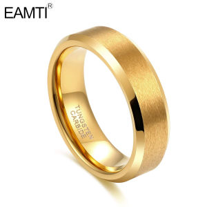 EAMTI 6mm Tungsten Carbide Ring for Men Women Beveled Edge Brushed Gold Elegance Wedding Band Size 4-13