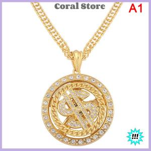 【Coral】💖【HOT SALE】🎈🎈 Big Rotatable US Dollar Money Sign Pendant Necklace Men Rapper Hip Hop