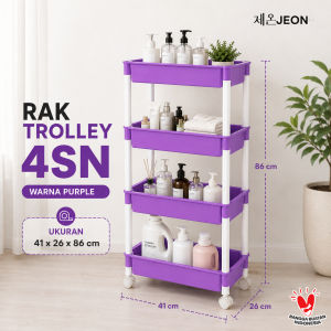 Rak Troli 3 & 4  Susun Serbaguna Rak Dapur Square Dorong Salon Kamar Mandi dengan Roda Tempat Penyimpanan Makanan Multifungsi