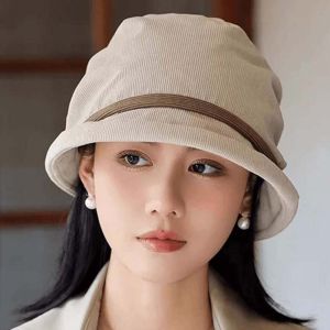 SKJK Temperament Corduroy Pullover Cap Solid Color Warmer Anti-cold Bucket Hat Gifts Windproof Winter Fisherman Hat Women