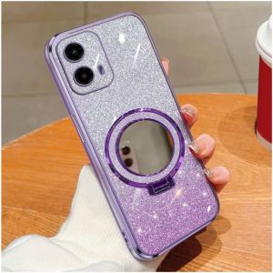 Casing Motorola G45 G34 5G  Luxury Gliter Premium TPU Ring Holder Mirror