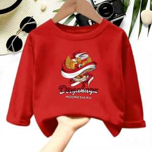Kaos atasan anak 17 Agustus Cewek/Cowok usia 1-12 tahun lengan panjang bahan Babyterry