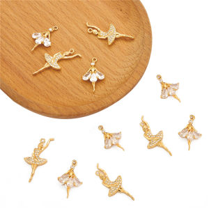 1PC Fashion Dancing Girl Charms 18K Gold Plated Brass Charm Pendant With Zircon Stone For DIY Necklace Earring Jewelry Making