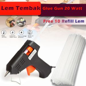 ELINK Paket Lem Tembak 20 Watt Alat Lem Tembak Bonus Lilin Lem Tembak 10 Pcs - Alat Lem Tembak 20 watt Glue Gun Gratis Refill 10