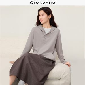 Giordano Beau Monde Women Half button placket cotton hoodie Free Shipping 13326801