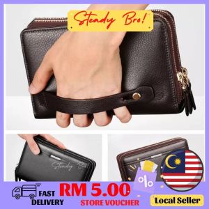With VIDEO Malaysia Stock Mens Leather Clutch Bag Handcarry Long Wallet Zip Card Hold Mobile Purse