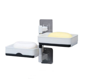 HW070- Double Grid Soap Dish Drain Soap Holder Box Multifunctional Punch-free Vertical Wall-Mounted Soap Box With Lid Without Perforation
