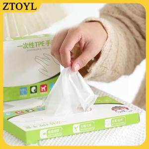 ZTOYL 60 cái hộp Cao Su Miễn Phí Găng Tay TPE Găng Tay Dùng Một Lần Trong Suốt Không Trượt Axit Làm Việc An Toàn Thực Phẩm Cấp Hộ Gia Đình Làm Sạch Găng Tay