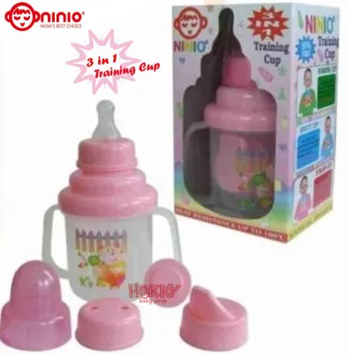 Ninio Training Cup 3 in 1 / Botol Susu Bayi Step 1-2-3 / Gelas Training / Gelas Minum Anak / Straw Up Cup / Spout Cup Pink