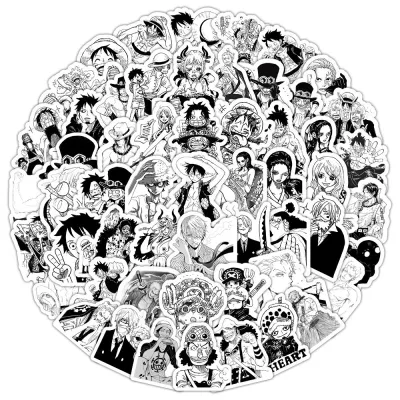Sale พร้อมส่งสีดำ ลายการ์ตูนอะนิเมะ วันพีซ Onepiece กันน้ำ สติ๊กเกอร์ ใช้ซ้ำได้ sticker 100pcs