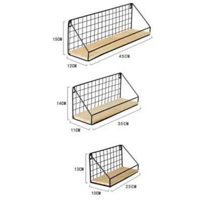 MLADEN 3 Sizes Wall Shelf Decoration Iron Grid DIY Hanging Rack Wall Display Art Storage Box Basket Wooden Iron Bedroom Rack
