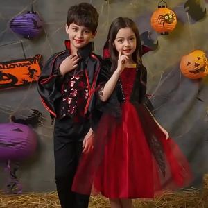 Halloween childrens mesh vampire costume girls princess dress horror vampire cape performance outfit