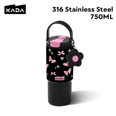 KADA Tumbler for Hot and Cold with Straw Handle 316 Stainless Steel Water Bottle School Office. Cherry design double wall 750ml 316 SUS.