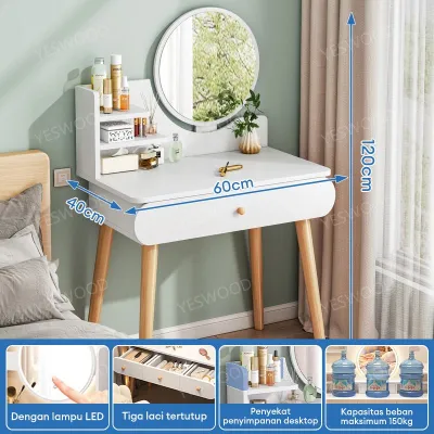 Meja Rias Set Kursi Pita Meja Rias Lampu LED Meja Rias Aesthetic Meja Rias Minimalis