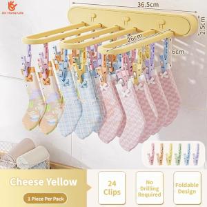 SG Stock Punch Free Foldable Socks Drying Rack 24 Clips Humidity Resistant Wall Mount Underwear Towel Hanger
