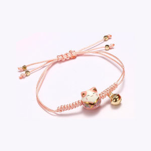 LILYandGIRL คู่รัก เครื่องประดับ ระฆัง โอนลัคกี้ เชือกถัก เซรามิคแมว เครื่องประดับแฟชั่น ของขวัญสำหรับผู้หญิง เชือกมือนักษัตร สร้อยข้อมือเชือกสีแดง