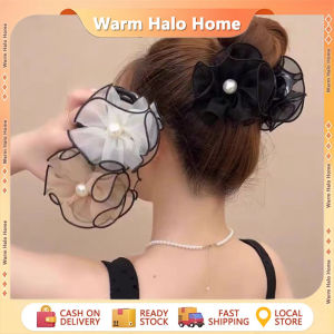 Mesh Flower Hair Clip Flower Bud Pearl Flower Grab Clip Black French Simple Hair Clip Shark Clip