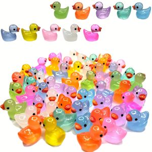 30/60/100PCS Luminous Mini Duck Micro Landscape Access Miniature Figurines Fairy Home Decoration Glow in the Dark Mixed Style