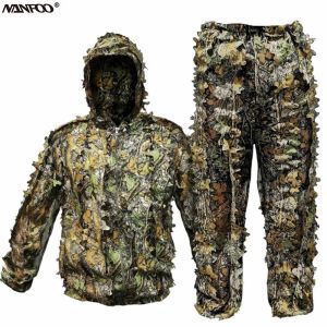 3D Leaves Camouflage Hunting Ghillie Suit Adult Wear-Resistant Shooting Suit Breathable Tactical Military Sniper Clothes Set