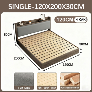Solid Wood Bed Frame Floor-standing Style With Soft Backrest Available In Gray And Wood Colors Single And Double Bed Models