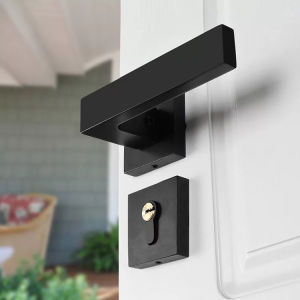 Continental Bedroom Minimalist Black Solid Space Aluminum Interior Security Door Handle Lock Set