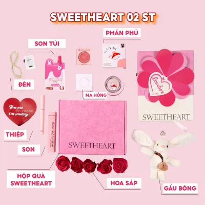 Hộp Quà trang điểm tặng bạn gái sẵn dây xách kèm gấu bông hoa sáp và đèn MENOW SWEETHEART